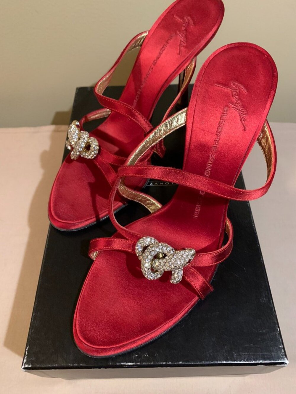 GIUSEPPE ZANOTTI Red Snake Embellished Slides
